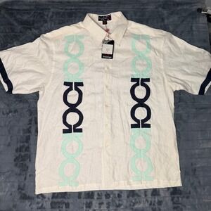 Royal Prestige Linen Button Down Mens 4XL White Geometric Applique CPT-227